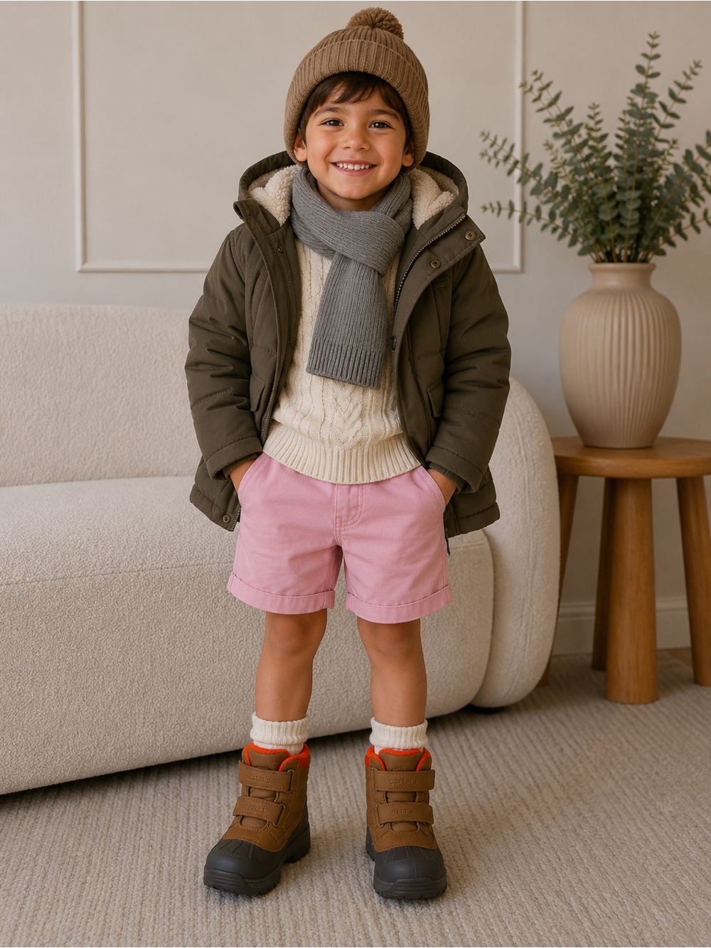 Kids Waterproof Brown & Orange Snow Boots - Carters size 10